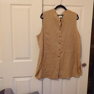 Linen top sleeveless women's XL. Flax color